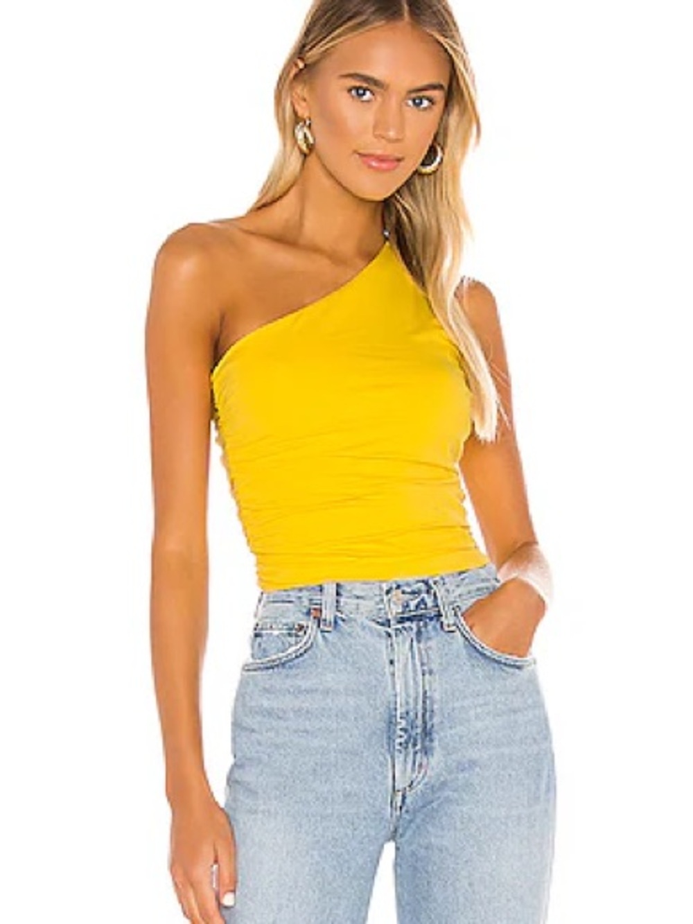 SUPERDOWN Anna Ruched Top in Yellow Size Small NWT